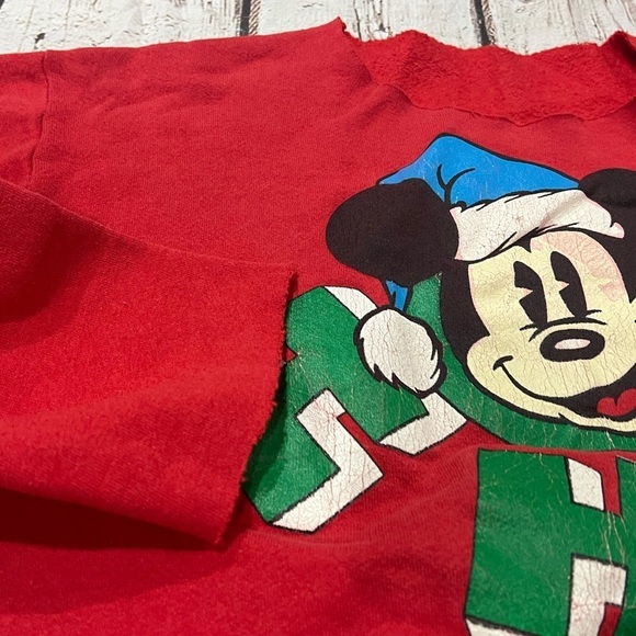 Vintage 1980s Mickey Mouse Disney Cartoon Christmas Ugly Sweatshirt - Picture 3 of 7